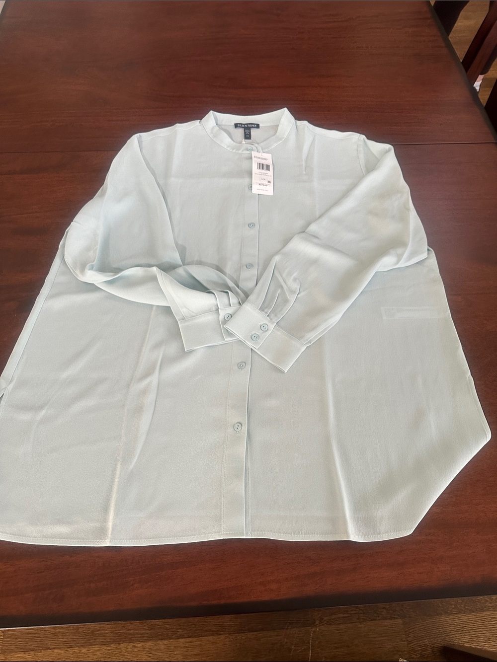 Eileen Fisher Light Mint Green Silk Button-Front Blouse